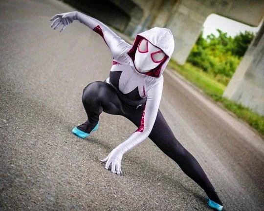 ハロウィン 女性スパイダーマン コスプレ ジャンプスーツ ホワイト グウェン ステイシー プレイ コスム タイツ