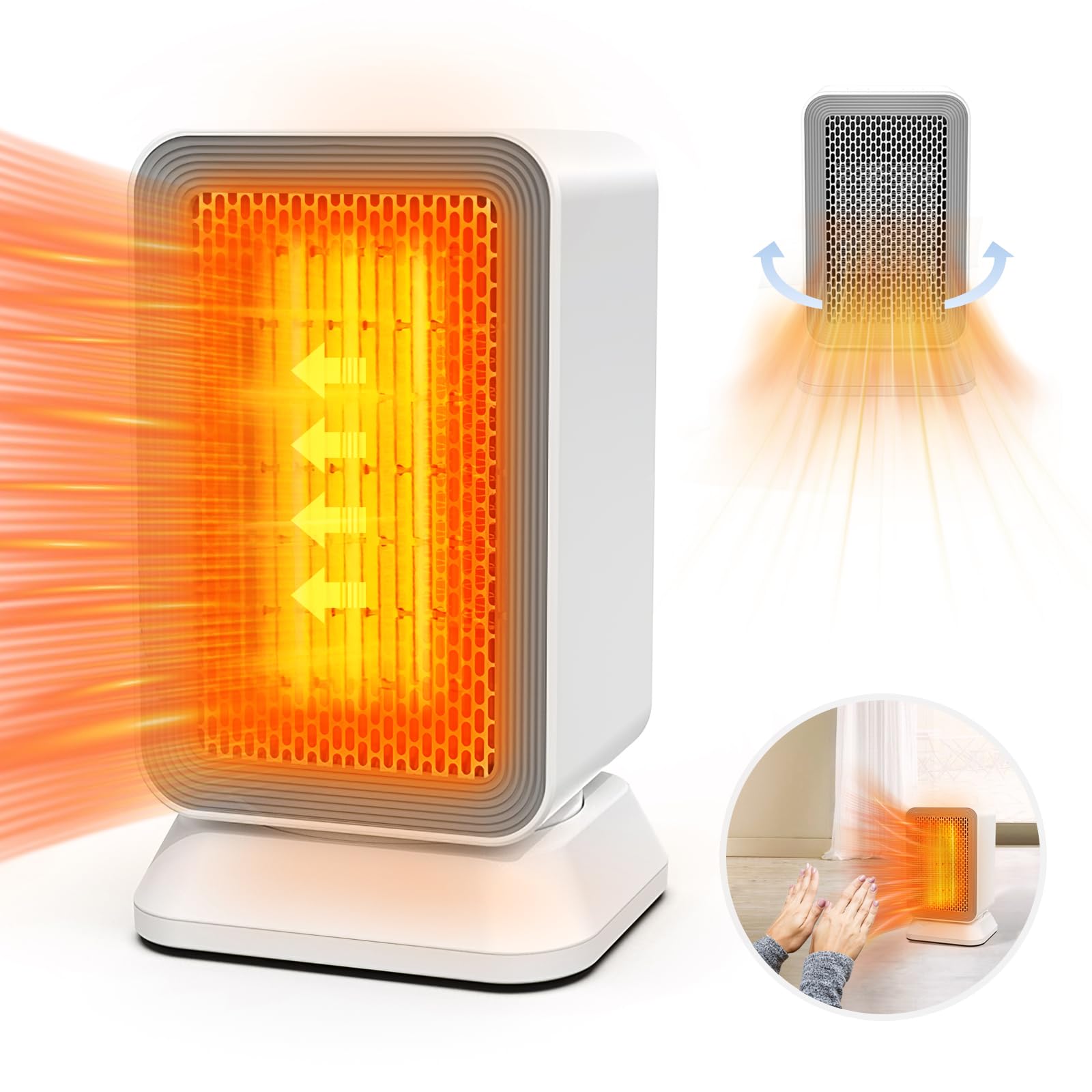 Gegizun セラミックヒーター 足元 電気ファンヒーター 電気ストーブ 小型 大風量【2024冬新 広範囲送風 左右首振り】3段階温度調整 タイマー機能 電気ヒーター 速暖 省エネ 電気暖房器具