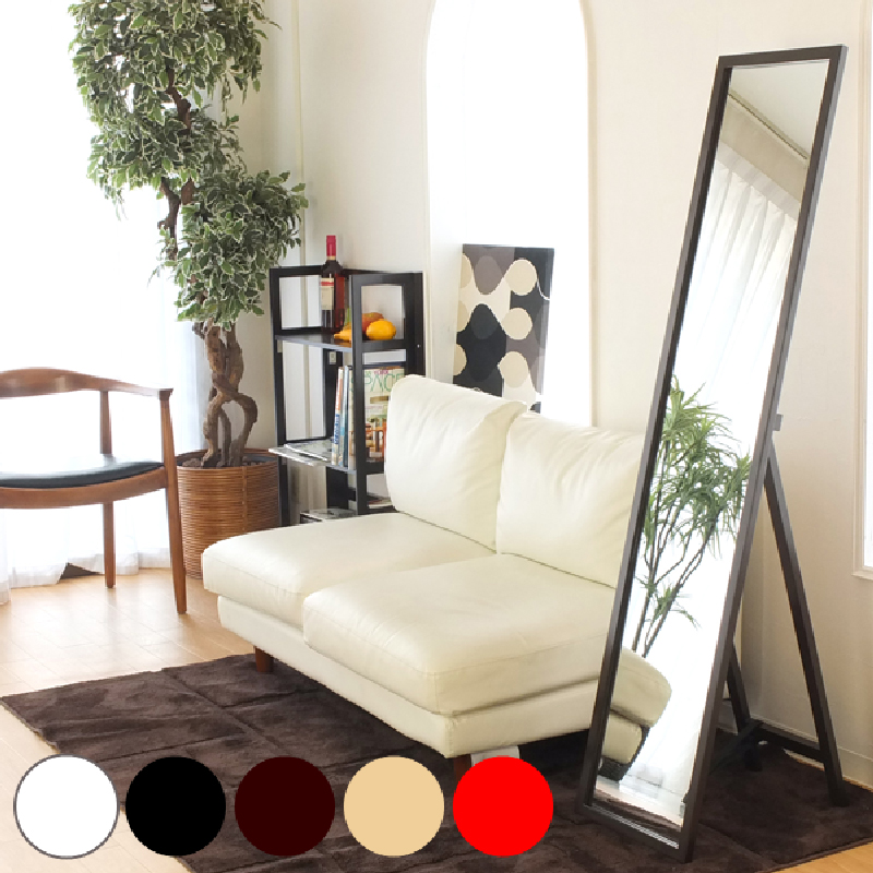 鏡 ミラー 全身 姿見 木製フレーム スタンドミラー７色