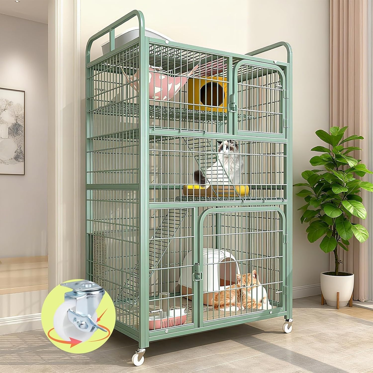 猫 ケージ 多段式 3段 キャットケージ ストッパー搭載 キャスター付き 大型 猫ハウス 組立簡単 移動便利 強くて安定している 留守番 保護 脱走防止 快適な換気 室内用 多頭飼い対応 お手入れ簡単