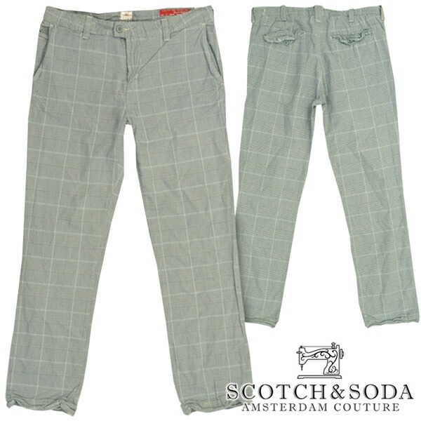 スコッチ&ソーダ スコッチアンドソーダ scotch&soda メンズ スリムストレート コットンパンツ チェック ブルー カーキ ズボン ボトムス カジュアル サーフ セレブ ストリート ヨーロピア