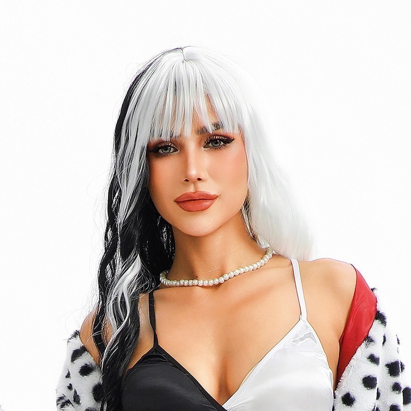 黒と白両方長い巻き髪コスプレ映画101忠犬白黒魔女クイラコスかつら