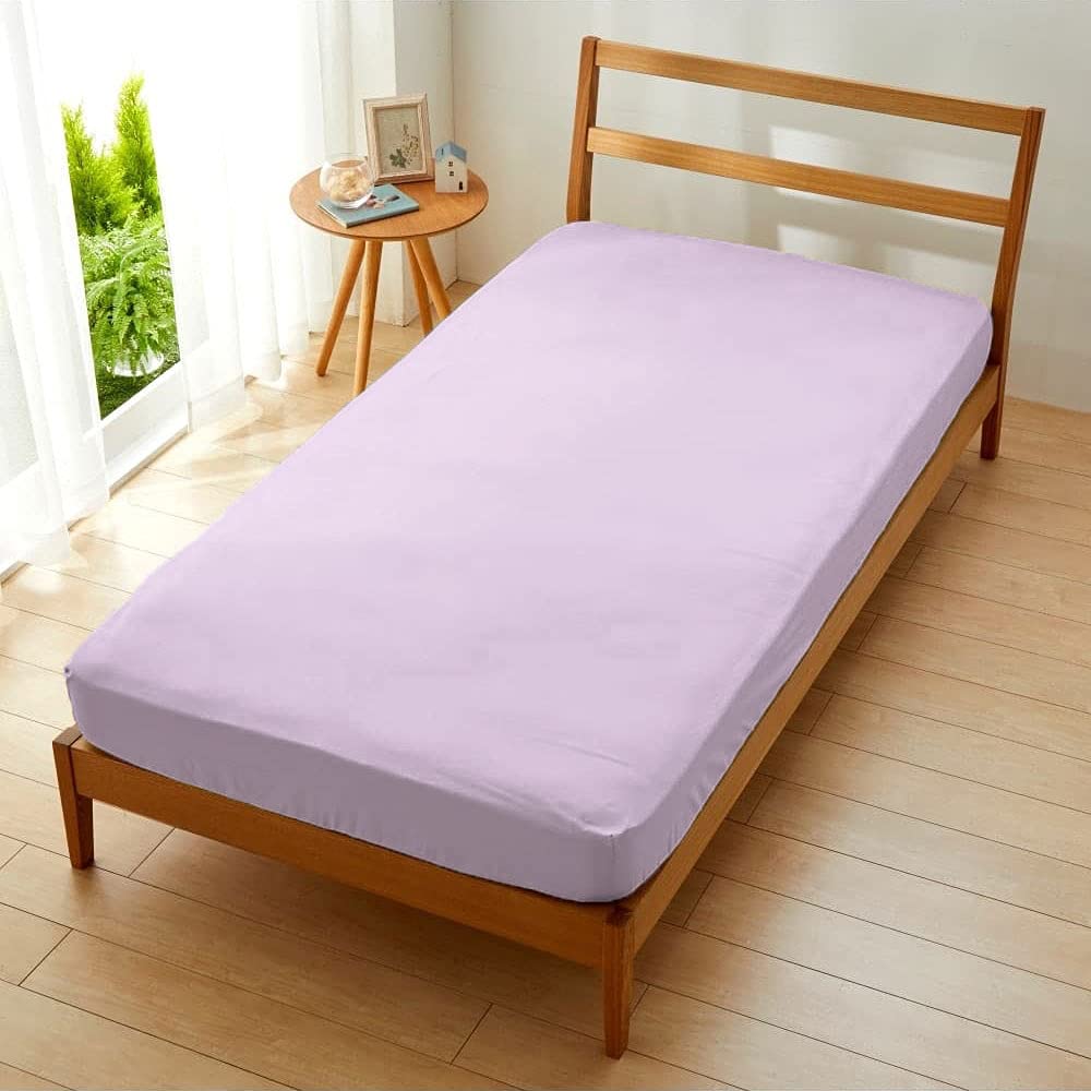 日本製 綿100% ボックスシーツ ベッドシーツ 3人用 200×200×30cm ライトパープル SB-504-N