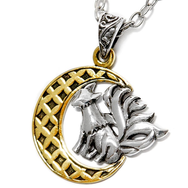 9尾の狐 フォックス 妖怪 月 ムーン ゴールド メンズ シルバー925 ペンダント ネックレス