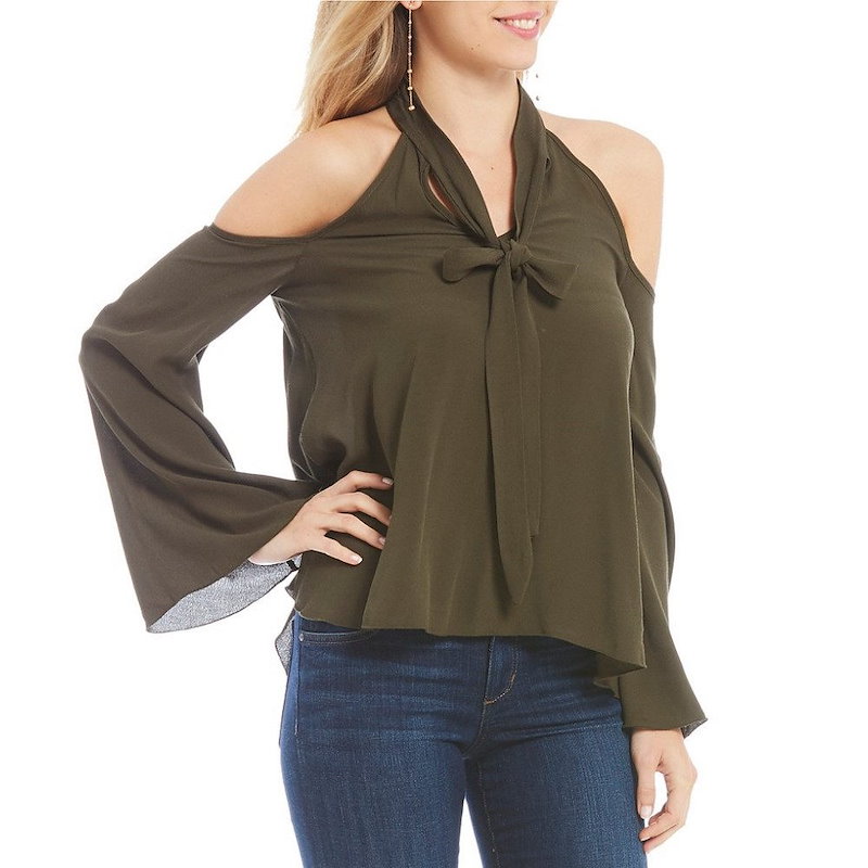 エラン レディース トップス ブラウス・シャツ【Elan Cold Shoulder Bell Sleeve Top】Dark Olive エラン レディース トップス ブラウス・シャツ【Elan Cold Shoulder Bell Sleeve Top】Dark Olive