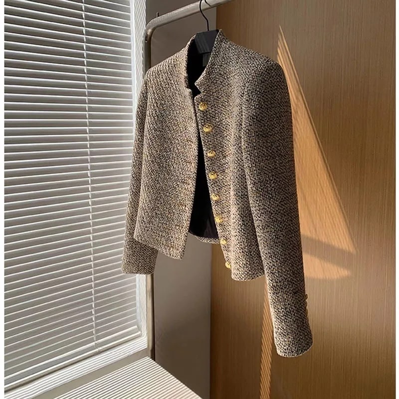 女性のための短いツイードジャケット韓国の服ボタンシックでエレガント高級デザイナー冬