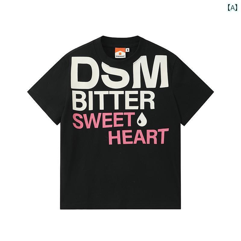 Tシャツ　レディース　かわいい Bitter Sweetheart DONSMOKE レター レイアウト プリント 速乾 タイト 半袖 ストレート ショルダー やや 伸縮性 ショート Tシャツ