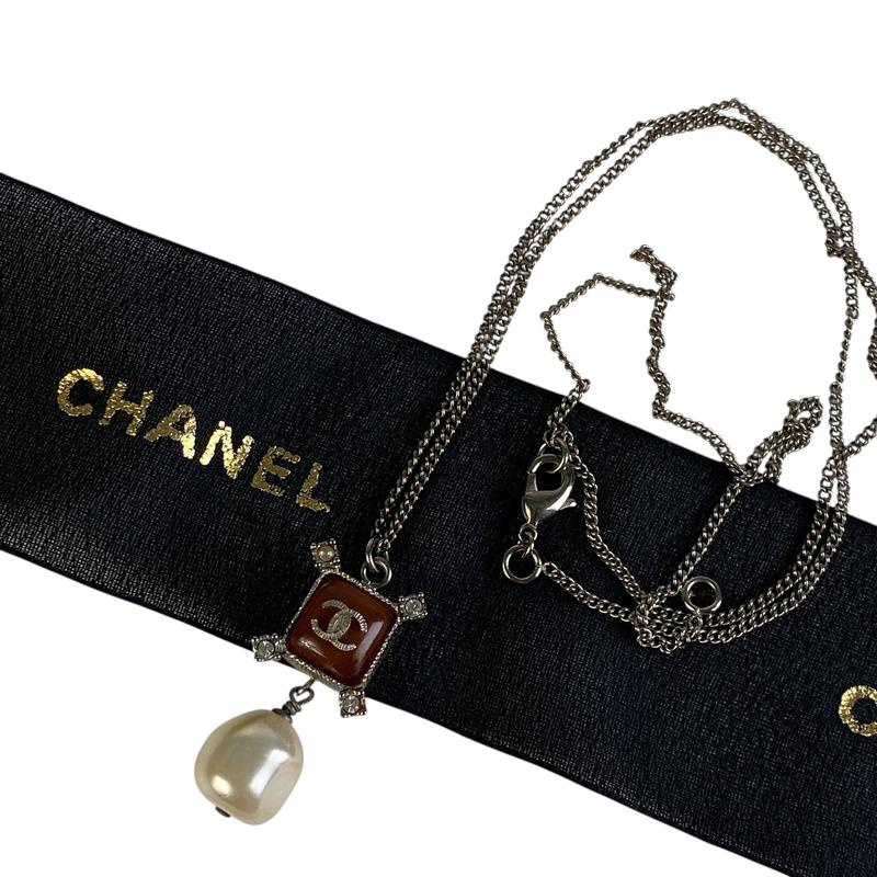 【最終処分SALE】CHANEL シャネル ココマーク 刻印B14S カラーストーン スクエア ネックレス シルバー A-6460