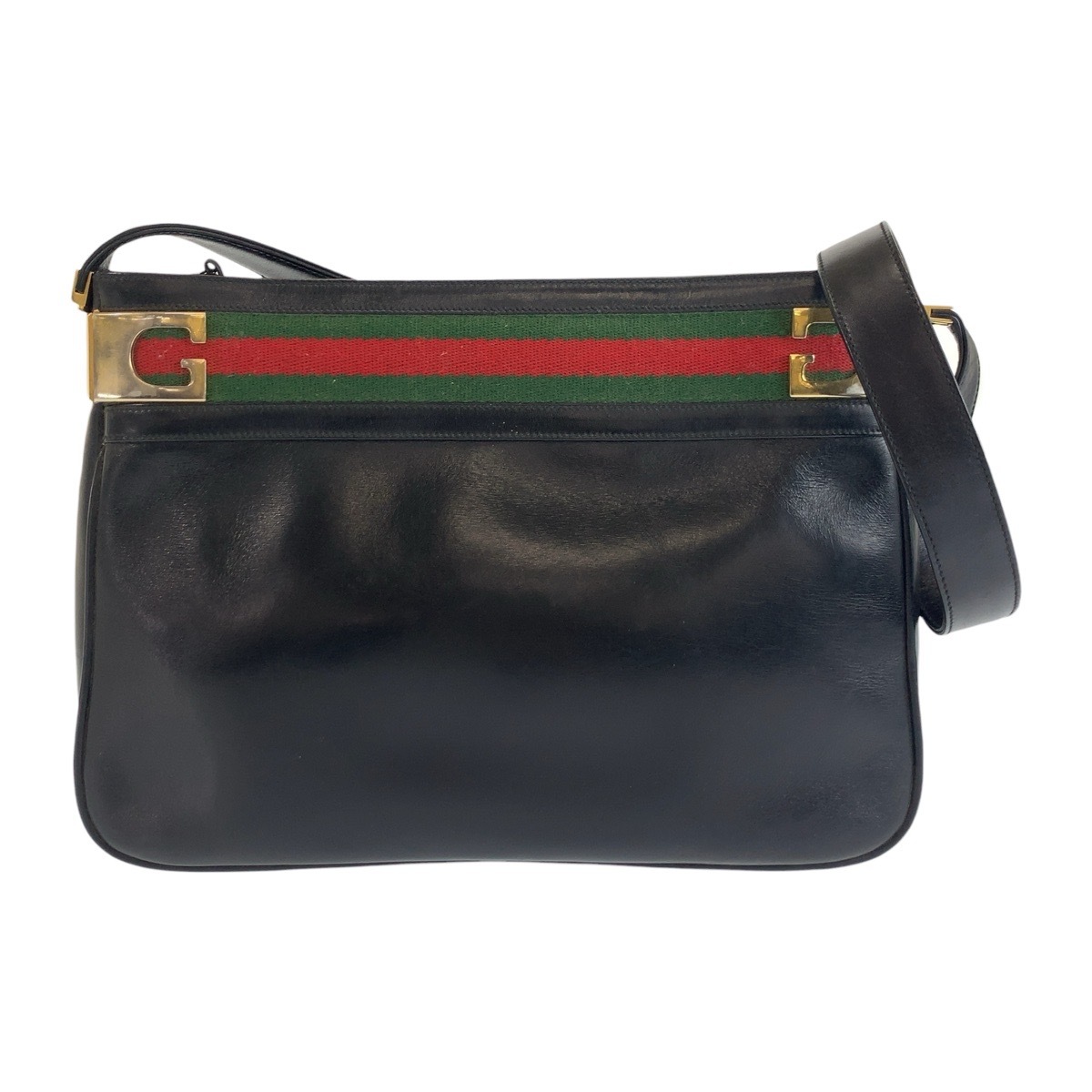 美品 ヴィンテージ シェリーライン オールドグッチ ブラック 黒 ゴールド金具 レザー ショルダーバッグ ポシェット レディース 503105