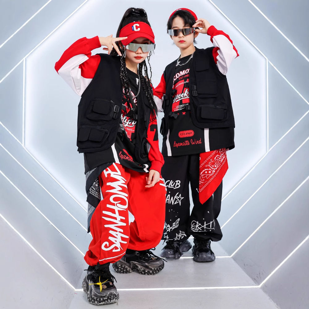 子供のhiphopの街のダンスの演出服の男の子のヒップホップベストのスーツの女の子のジャズのダンスの服装の子供は街の潮を揚げます