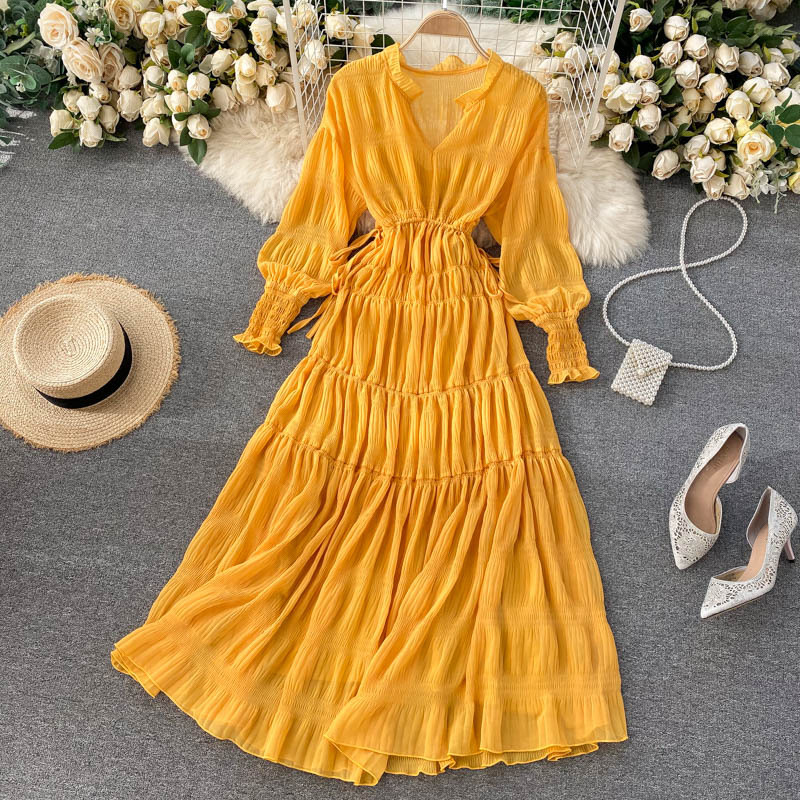 ボヘミアンワンピース Vネック ロング リゾート レース ホリデー ドレス 新しい ファン Vネック