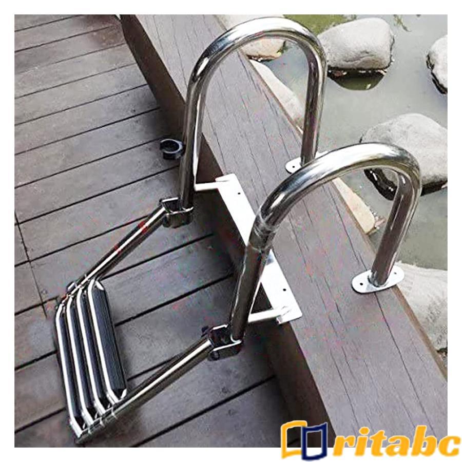 はしご 脚立 ボート ラダー 梯子 ボート用折りたたみ式はしご滑り止めステップ付きステンレス鋼伸縮式4ステップポンツーンボートはしご継手付きデッキはしご