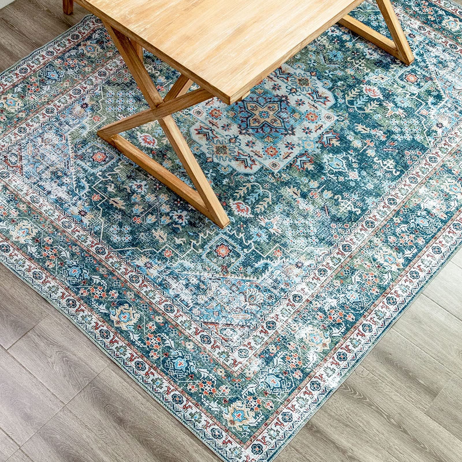 DECOMALL カーペット 3畳 ペルシャ絨毯風 ラグ マット 洗える 200x250CM 花柄 滑り止め オールシーズン グリーン 防ダニ 防臭 床暖房対応