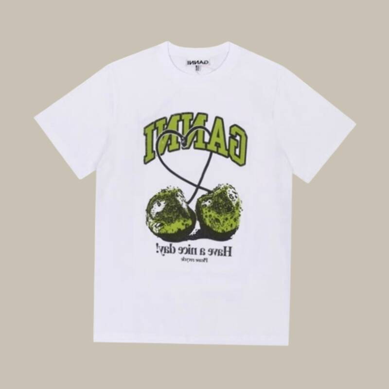 GANNI T4291 151 グリーンチェリーロゴ レディース半袖Tシャツ