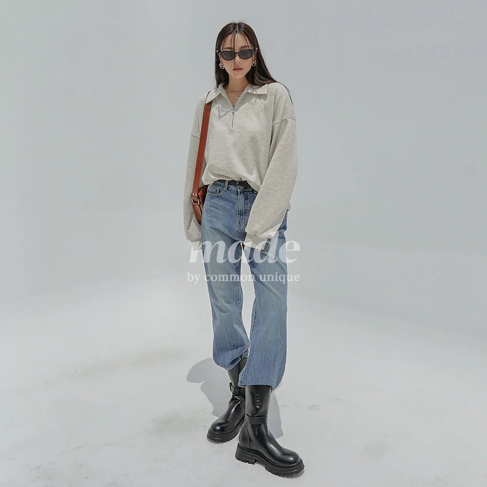 襟付きハーフジップアップスウェットシャツ