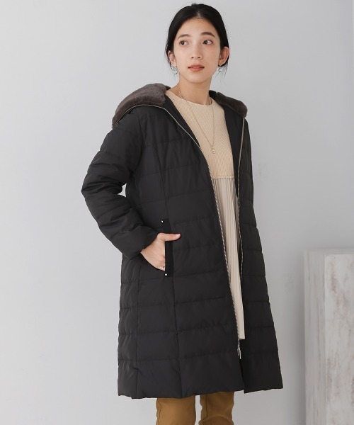 ダウンベスト ダウン フードファーロングダウン レディース