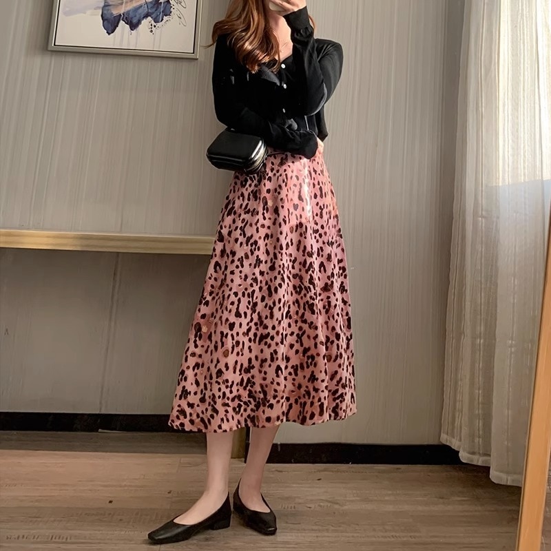 スカート レディース ロングスカート ロング ロング丈 S M L XL 韓国 ヒョウ柄 レオパード柄 Aライン かわいい 大人可愛い きれいめ カジュアル エレガント おしゃれ お洒落 かっこいい