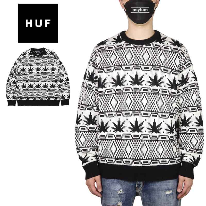 HUF ニット ハフ セーター 総柄 ジャガード メンズ レディース ブランド 大きいサイズ おしゃれ コットンニット 綿100%