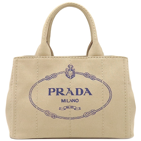 プラダ PRADA 2WAYバッグ カナパ ミニ トートバッグ キャンバス ベージュ ゴールド金具 ショルダーバッグ ハンドバッグ 三角ロゴ 【中古】