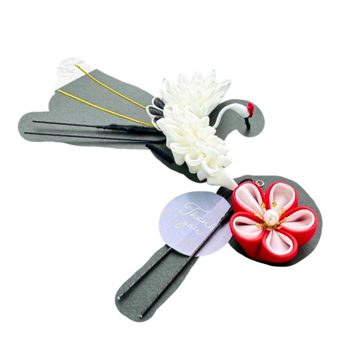 Lulu s ルルズ つまみ細工 鶴かんざし～白～ Sサイズ ヘッドドレス 髪飾り 結婚式 成人式 卒業式 前撮り サイズ:横約5.5cm×縦約3cm×Uピン7cm 白Sサイズ Lulu s-2864