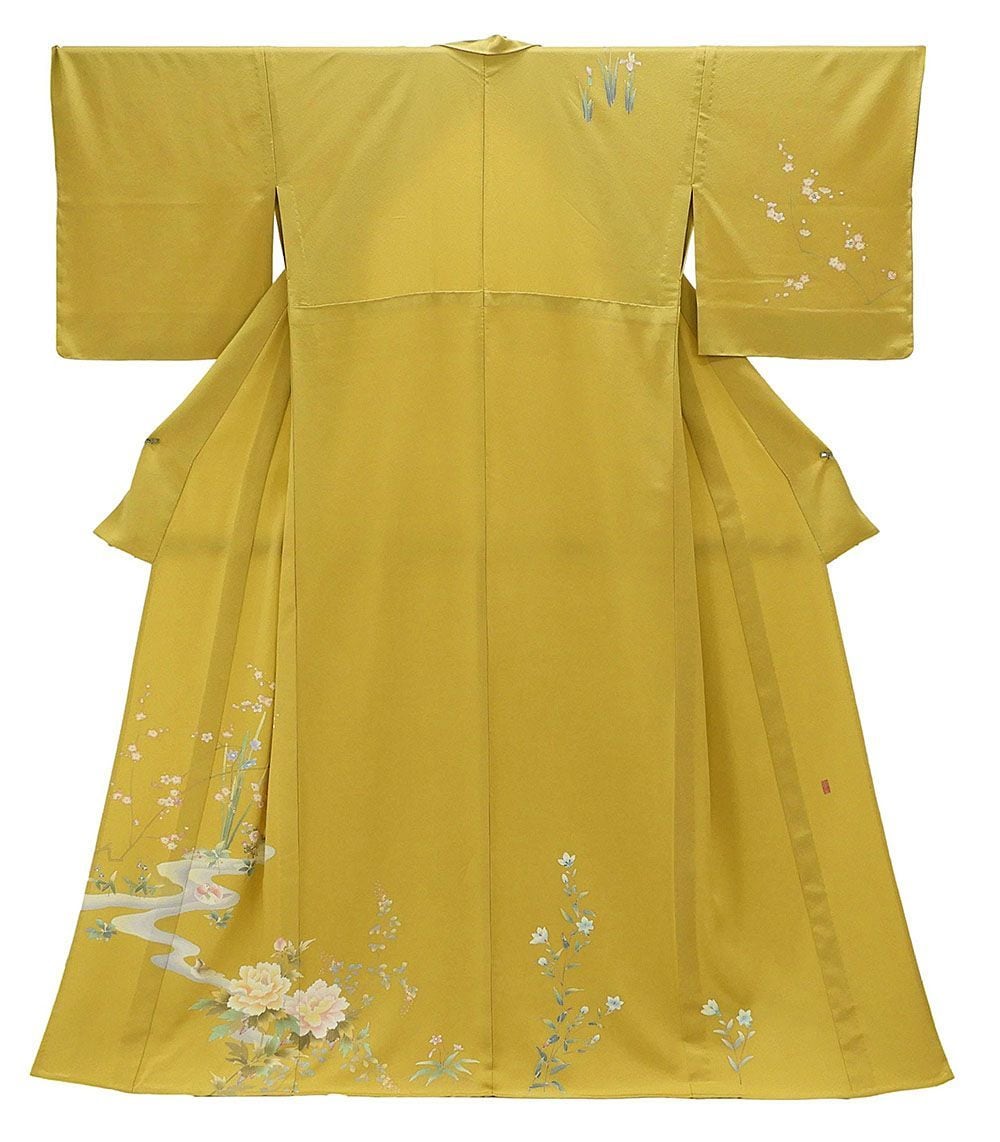 単衣 訪問着 新品仕立済 正絹 単衣 鴛鴦四季花模様 身丈164.5cm 裄丈68cm 訪問着 小難あり 新品 仕立て上がり 着物 wb1066