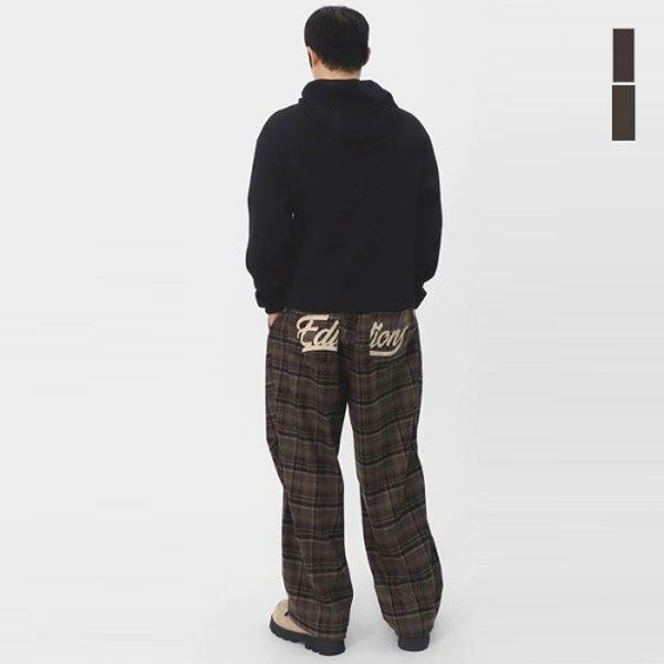 メンズストリートポケットプリントバルーンフィットチェック柄バンディングジョガーパンツ SCONP009