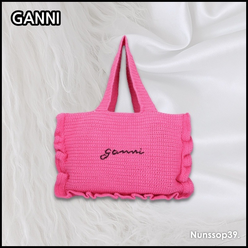 GANNI A4702 483 COTTON CROCHET FRILL TOTE BAG