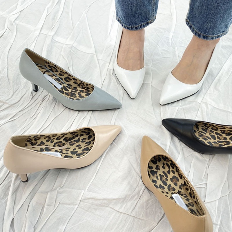ユニークなインソールレオパード ヒョウ柄 ポインテッドトゥ 6.5cmヒールパンプス 5color