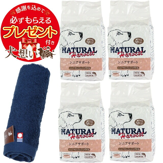 【プレゼント付き】ナチュラルハーベスト シニアサポート [ハイシニア用食事療法食] 1.47kg 4袋【犬想いオリジナル今治ハンドタオルセット】【タオルカラー ネイビー】【正規品】