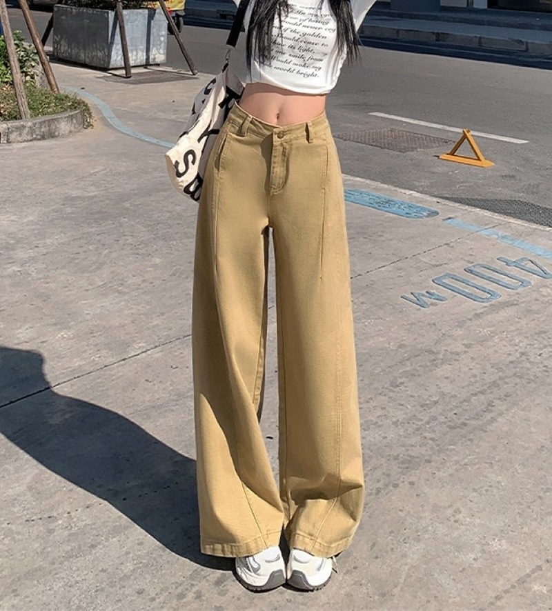 ボトムス ワイドパンツ ストレートパンツ デニムパンツ ロングパンツ レディース デニムカラーパンツ ファスナー ポケット ハイウエスト シンプル カジュアル 大人 おしゃれ レトロ 大人女子 春