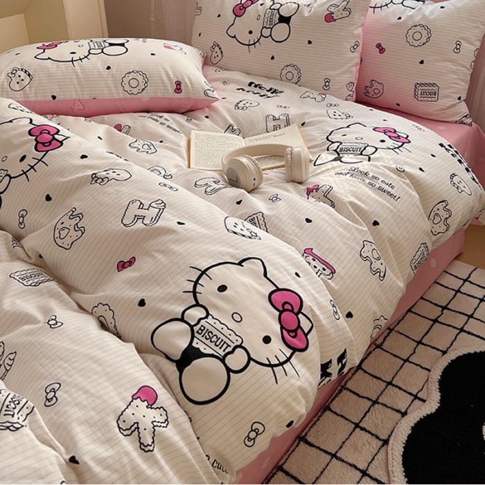 学生寮のコットン4点セット ベッドシーツ3点と掛け布団カバー ベッド用寝具4点セット