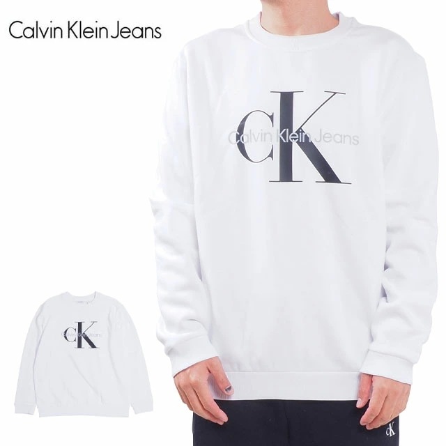 Calvin Klein Jeans カルバンクライン ジーンズ モノグラム スウェット トレーナー クルーネック 丸首 フリース 裏起毛 メンズ レディース ホワイト 白 M L XL 2Lサイズ