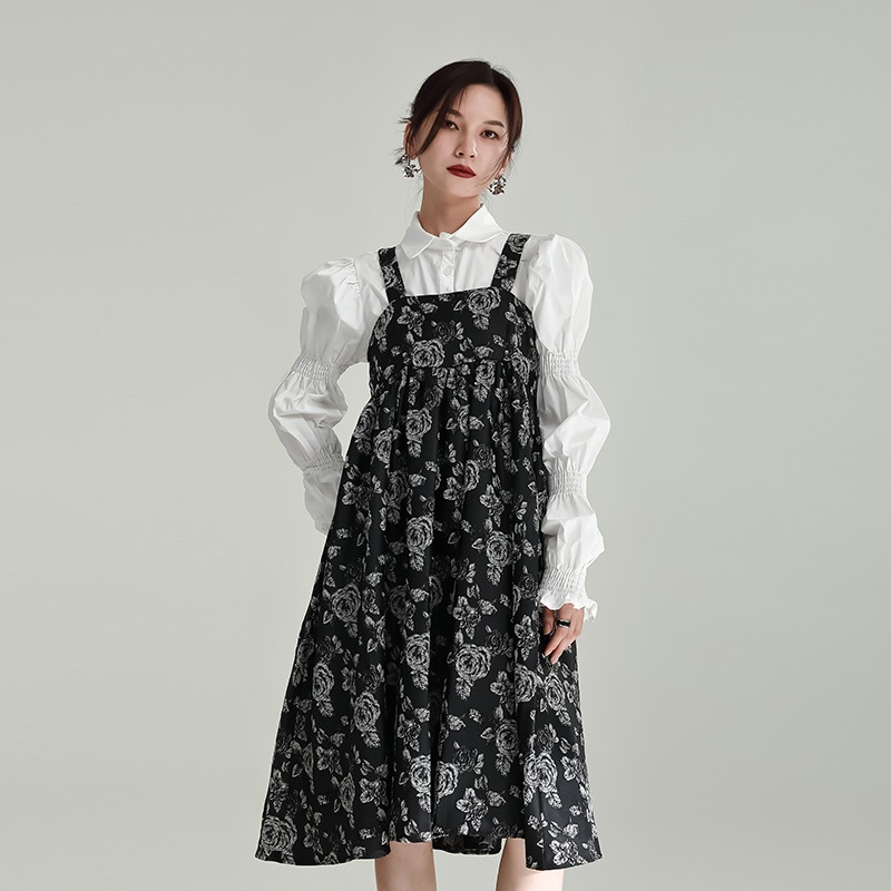 レトロ 花柄 キャミワンピ ミドル丈 Aライン ワンピース ドレス 写真ブラウスも店で購入可能