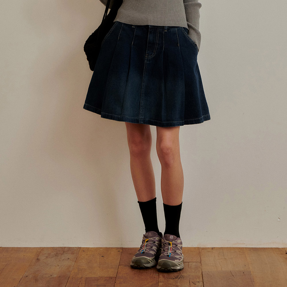 Komo Denim Pleats Mini Skirt 5,876円