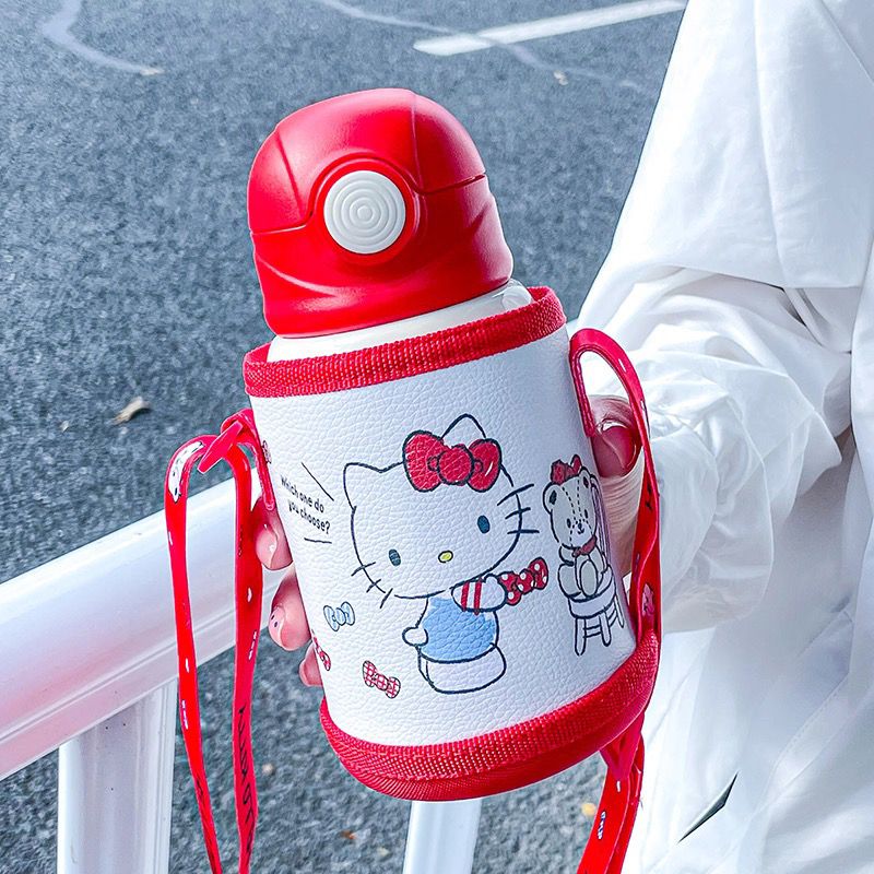 [ハローキティ]ハローキティ保温カップ女子高颜値かわいいストローカップアニメ携帯カップ子供が水筒を飲む新型ハローキティグッズ