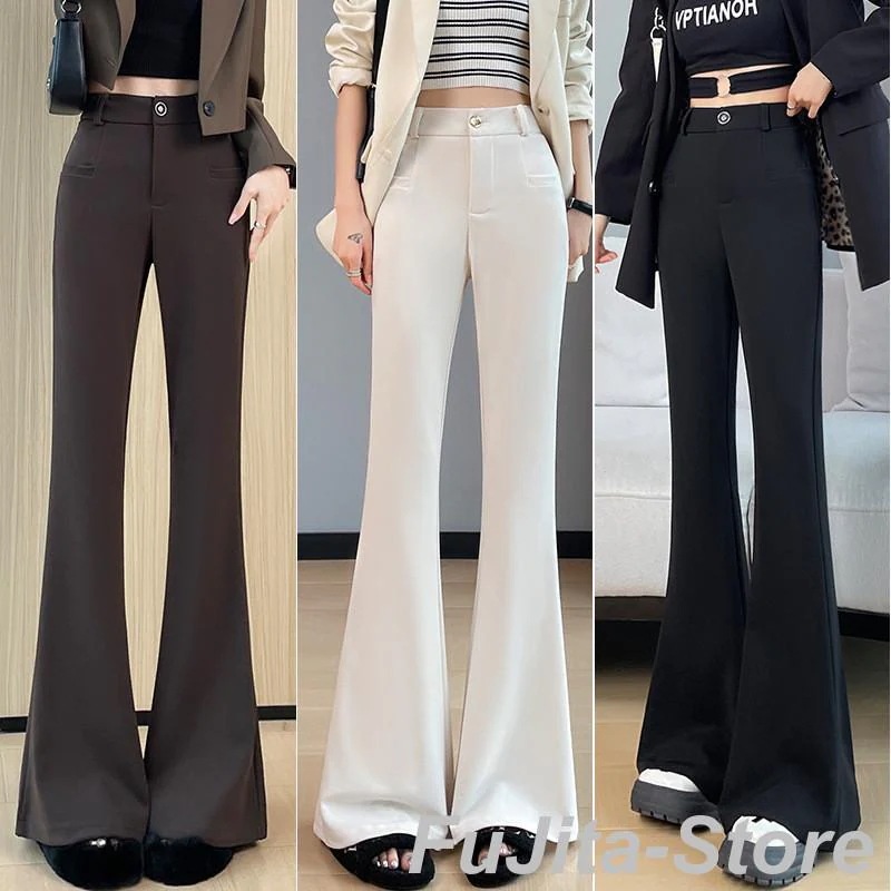 【急速出荷!】フレアパンツ レディース ハイウエスト 無地ストレッチ ベルボトム ブーツカット スラックスパンツ ロング丈 オフィスカジュアル 美脚 大人 通勤 Lワイドパンツ