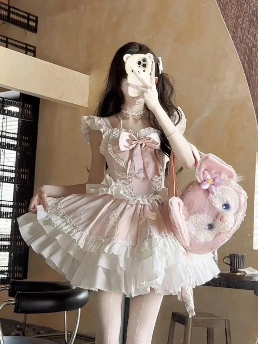 ロリータ 二次元 メイド服 ロリータ コスプレ 夏の甜心 ピンクのプリンセスポンコツ 学院祭用蝶ネクタイ ワンピース 韓国ファッション