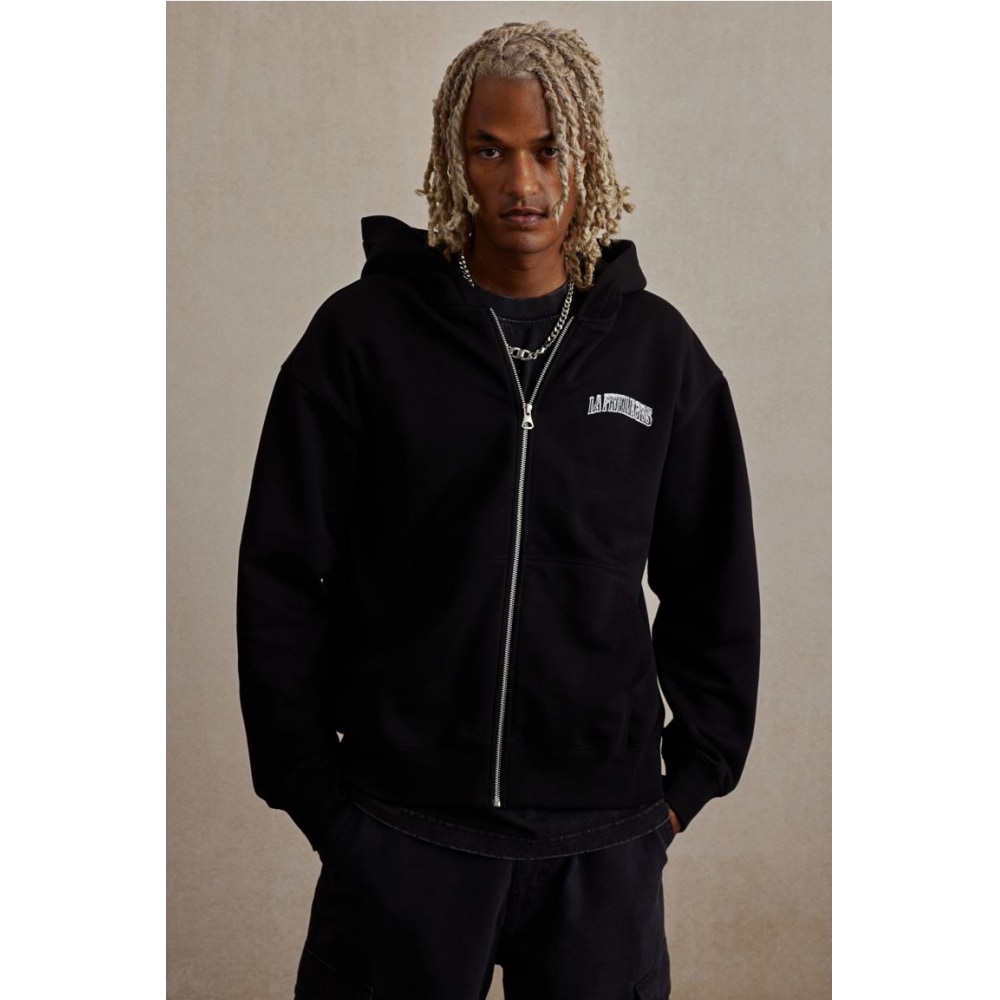 H&M リラックスフィットジップアップパーカーブラック/LA プリビレッジ