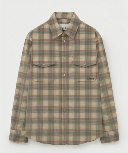 SATUR公式 チェックシャツ Corduroy Checkered Shirt Beige