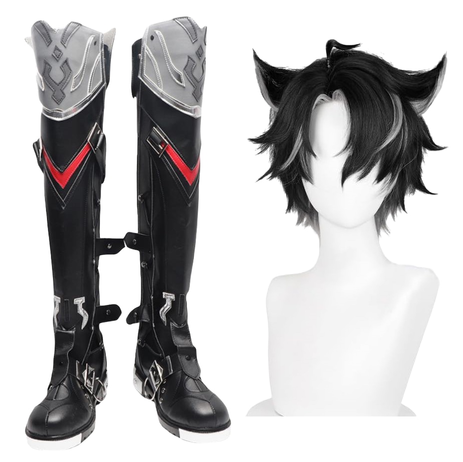 コスプレ靴 リオセスリ ウィッグ付き げんしん 原神 下駄 シューズ 長靴 コスプレ クリスマス ハロウィン