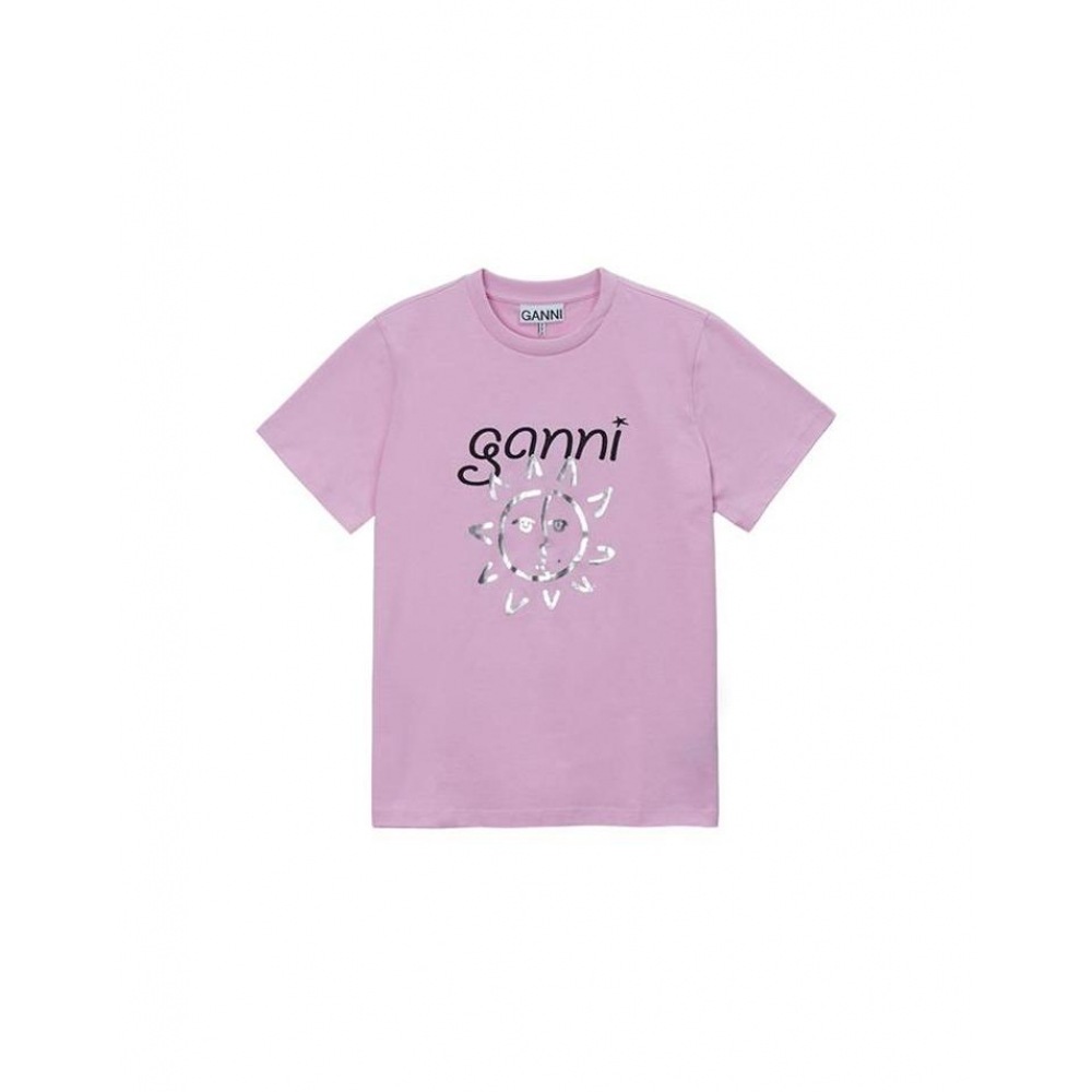 GANI 女性用サングラフィックリラックスショートスリーブ T シャツライトパープル T3771-395