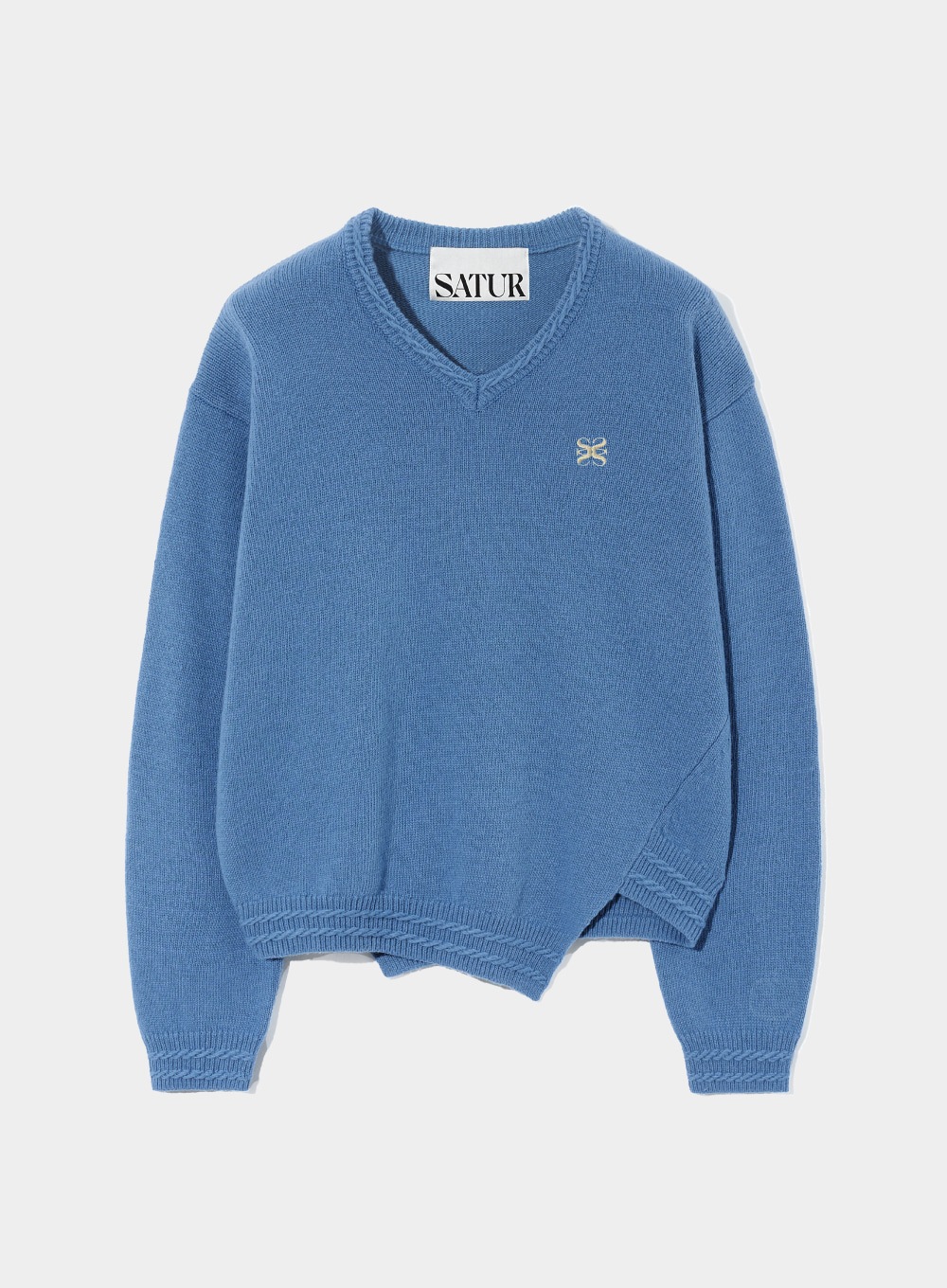 【SATUR】 DUBLIN UNBALANCED V-NECK KNIT : LIGHT BLUE