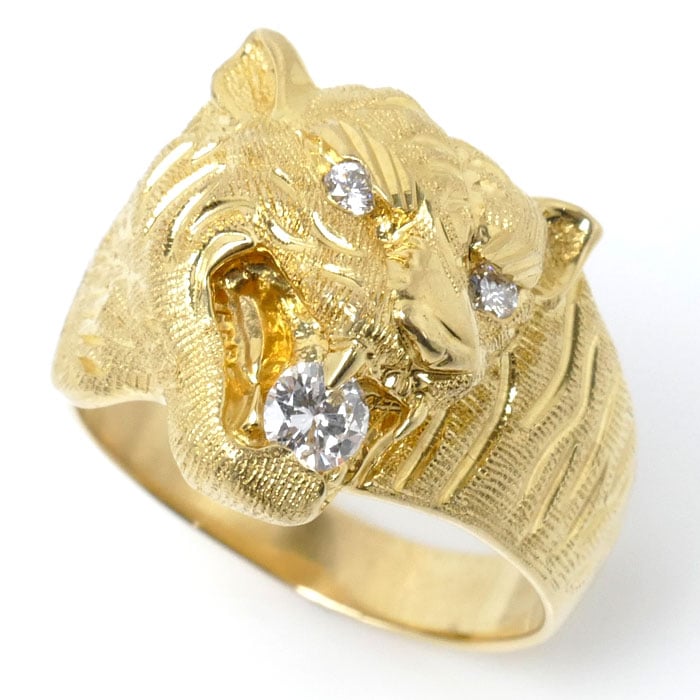 K18YG イエローゴールド タイガー リング指輪 ダイヤモンド0.25ct 20号 20.4g メンズ 中古 美品