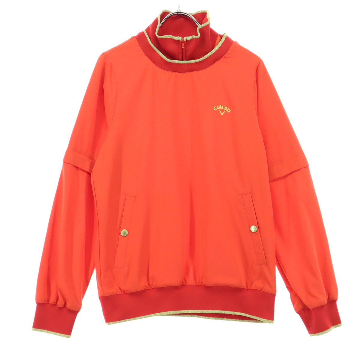 美品 ゴルフ 長袖 リブ ジャケット M レッド メンズ 古着