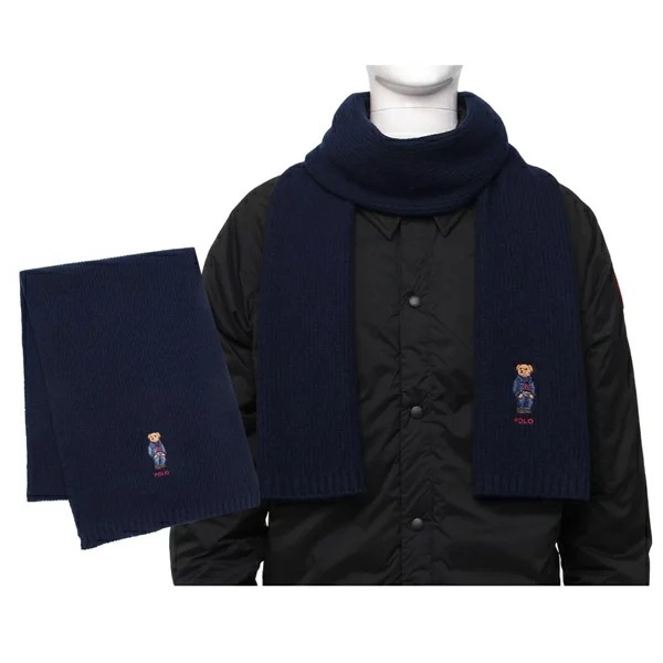 マフラー ソリッド デニム ベア スカーフ ポロベア ニット ネイビー メンズ RALPH LAUREN PC1464 433 SOLID DENIM BEAR SCARF HUNTER NAVY