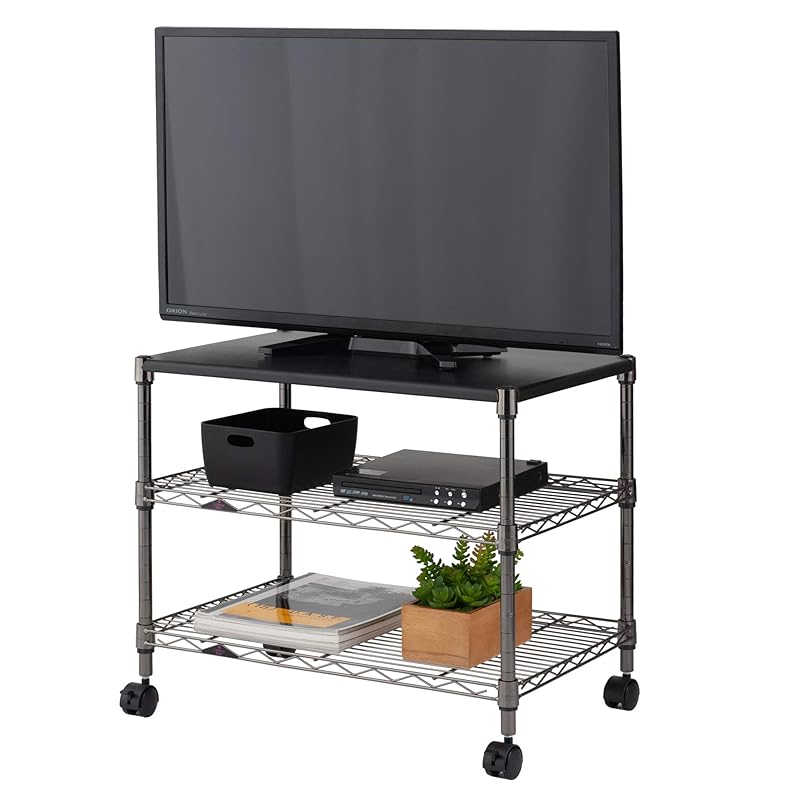 即納：ドウシシャ ルミナス ブラック 幅60 3段 テレビ台 テレビラック ローボード 艶のある黒色 キャスター付き スチールラック 収納棚 棚板 スチール天板 シェルフ 幅59.5×奥行39.5×高