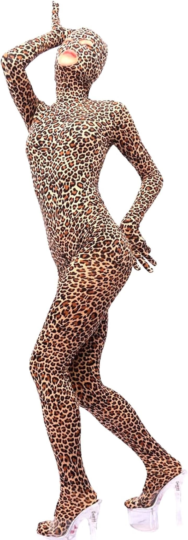 全身タイツ ヒョウ柄 コスプレ セクシー キャットスーツ ゼンタイ ハロウィン e667( XL)