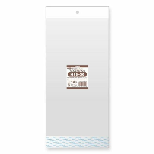 （まとめ買い）シモジマ HEIKO OPP袋 クリスタルパック H16-30 （ヘッダー付き） 100枚 幅160x高300+30+30mm 006747500 [x3セット]