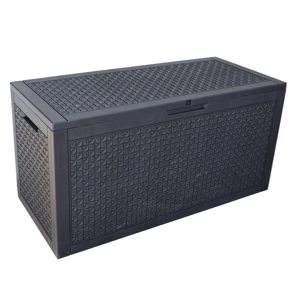 【国内3日内出荷】【ブラック 380L 123*54.5*62cm 油圧シリンダー付き 】ダイヤモンド調　戸外収納庫 収納ボックス 置き配 ゴミ箱 小型 屋外 ストッカー 防水/耐侯 収納可能 ガーデ