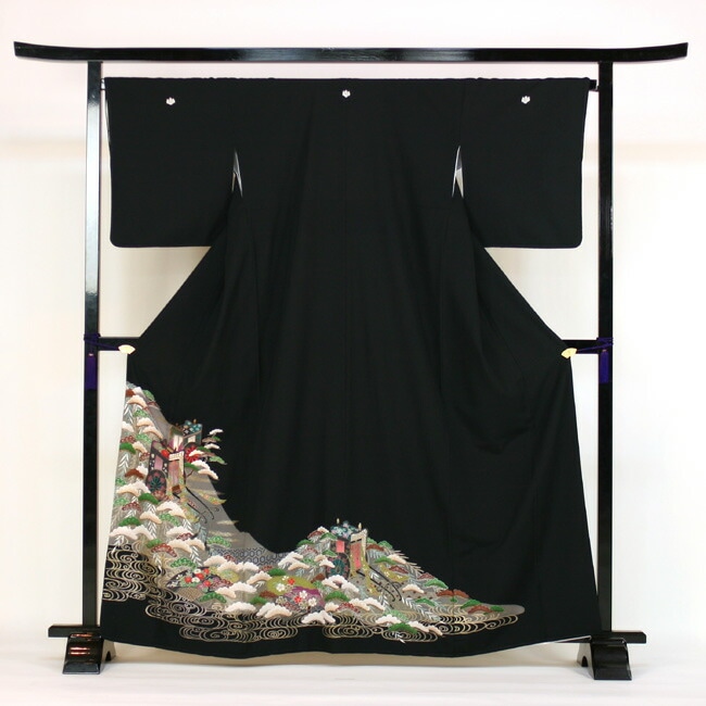 レンタル 留袖 レンタル 往復送料無料 着物 黒留 友禅 黒留袖 19点フルコーディネートセット 結婚式 rental とめそで kimono きもの